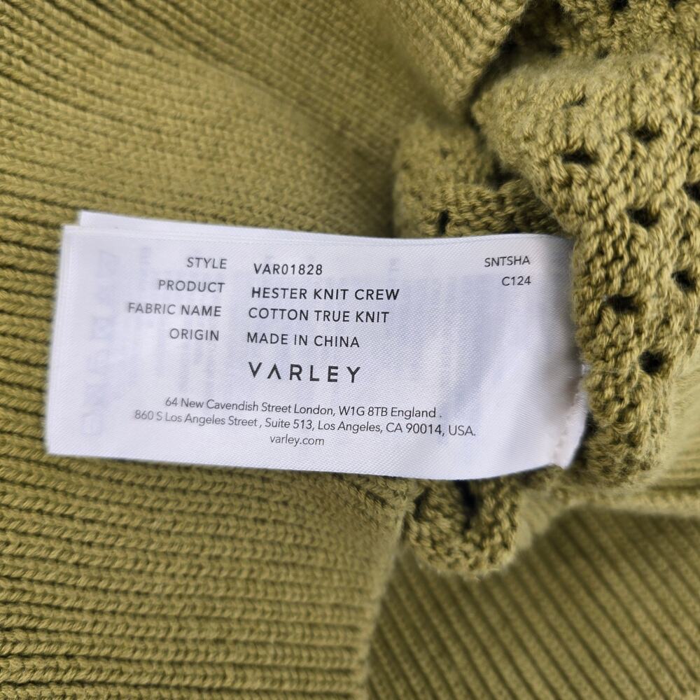 Varley Hester Knit Crew Small Olive Green Cotton Open Knit Lightweight Sweater - Picture 4 of 8